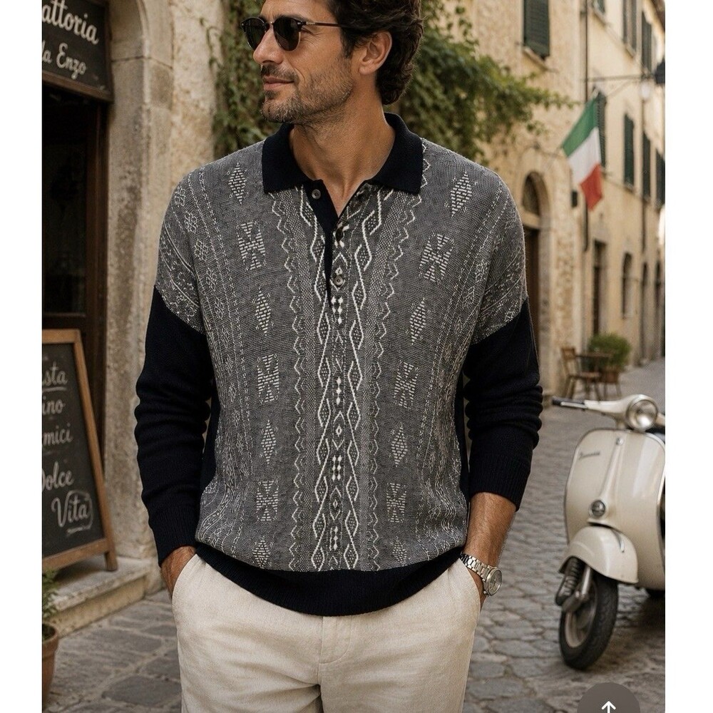 Vintage Brandini Men's Large Wool Blend Knit Sweater Pullover Made in Italy